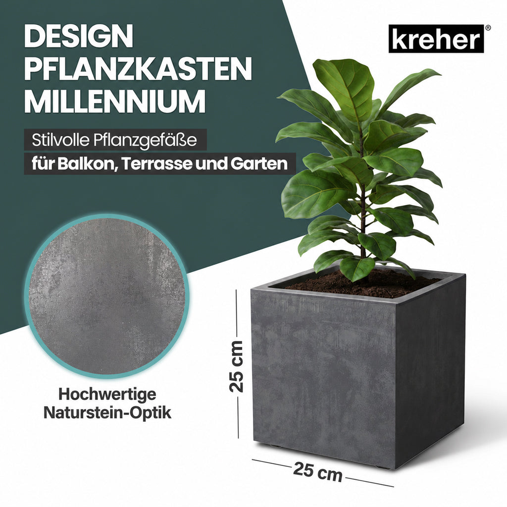 XL Pflanzkübel 'Millennium' 10 Liter, eckig in Anthrazit – Kreher Technik