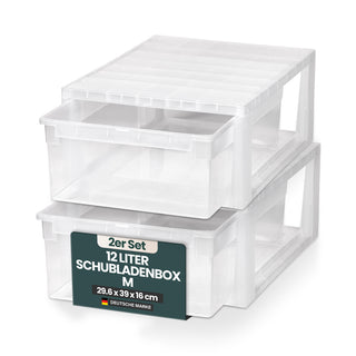 Set: 2 x Schubladenbox Größe M, Volumen 12 Liter (weiss, transparent)