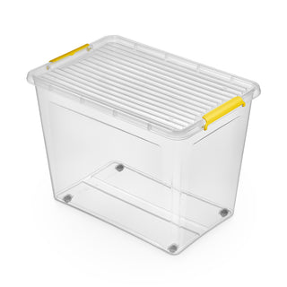 Aufbewahrungsbox 'Simple Store' mit Deckel transparent - stapelbare Kunststoffbox mit Rollen & Clips - 145 Liter (Set wählbar)