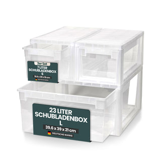 Bundle: 1 x Schubladenbox Größe L (23 Liter) + 2 x Größe S (7 Liter)