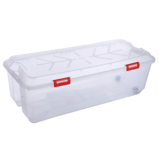 XXL Weihnachtsbaumbox mit Rollen - Transparente Kunststoffbox mit Deckel für Weihnachtsbaum, Weihnachtsdeko, Girlanden & Zubehör - 116,5 x 50,3 x 39 cm