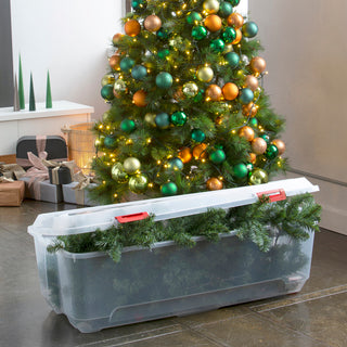 XXL Weihnachtsbaumbox mit Rollen - Transparente Kunststoffbox mit Deckel für Weihnachtsbaum, Weihnachtsdeko, Girlanden & Zubehör - 116,5 x 50,3 x 39 cm