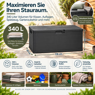 XXL Kissenbox 340 Liter (Holz Optik) in Anthrazit – Kreher Technik