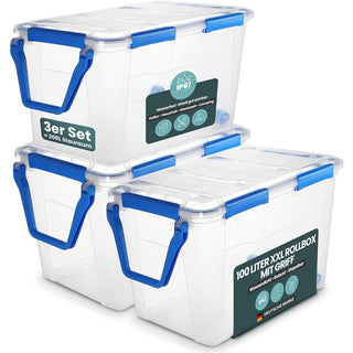 Wasserdichte Box (IP67) mit Deckel und Rollen 100 Liter Volumen (Set wählbar)