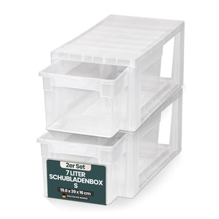 Set: 2 x Schubladenbox Größe S, Volumen 7 Liter (weiss, transparent)
