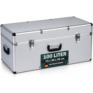 Aluminium Transportkoffer 100 Liter - Abschließbar mit Neopren-Innenverkleidung - Silber