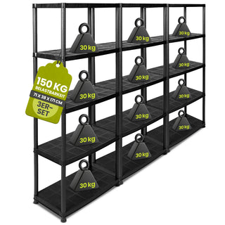 Set: 3 x PLATIN - Kunststoffregal 15 Zoll (Schwarz)