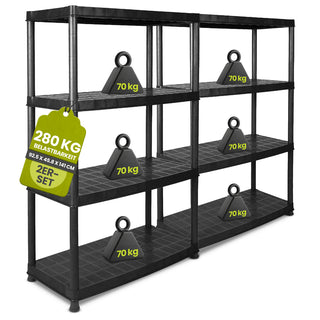 Set: 2 x DELUXE - Schwerlastregal 18 Zoll Regal mit 4 Böden (Schwarz)