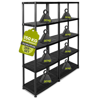 Set: 2 x PLATIN - Kunststoffregal 15 Zoll (Schwarz)