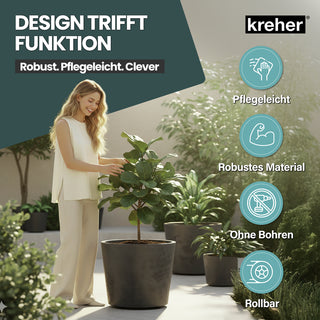 2 x Kreher Pflanzkübel 'Millennium' 80 Liter, rund in Anthrazit
