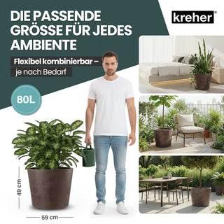 2 x Kreher Pflanzkübel 'Millennium' 80 Liter, rund in Braun