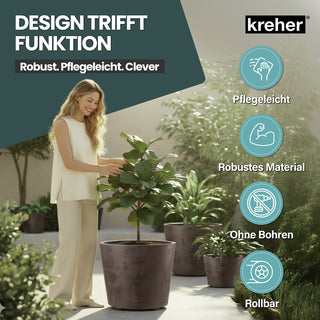2 x Kreher Pflanzkübel 'Millennium' 80 Liter, rund in Braun