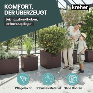 Kreher XL Pflanzkübel 'Millennium' 40 Liter, eckig in Braun