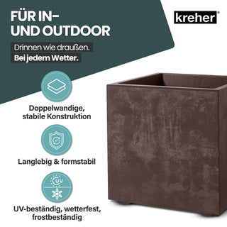 2 x Kreher Pflanzkübel 'Millennium' 80 Liter, eckig in Braun