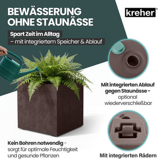 2 x Kreher Pflanzkübel 'Millennium' 80 Liter, eckig in Braun