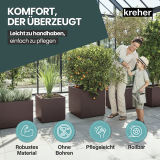 2 x Kreher Pflanzkübel 'Millennium' 80 Liter, eckig in Braun