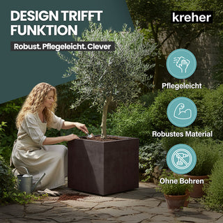 Kreher XL Pflanzkübel 'Millennium' 80 Liter, rollbar, eckig in Braun