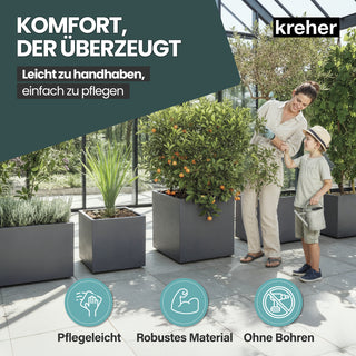 2 x Kreher Pflanzkübel 'Millennium' 40 Liter, eckig in Anthrazit