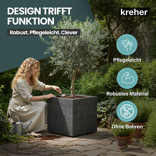2 x Kreher Pflanzkübel 'Millennium' 80 Liter, eckig in Anthrazit