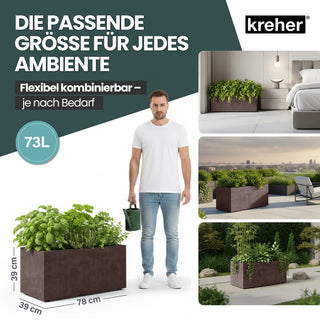 Kreher XL Pflanzkübel 'Millennium' 73 Liter, rechteckig in Braun