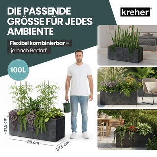 Kreher XL Pflanzkübel 'Millennium' 100 Liter, rechteckig in Anthrazit