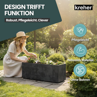 Kreher XL Pflanzkübel 'Millennium' 100 Liter, rechteckig in Anthrazit