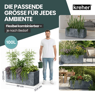 Kreher XL Pflanzkübel 'Millennium' 100 Liter, rechteckig in Grau