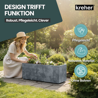 Kreher XL Pflanzkübel 'Millennium' 100 Liter, rechteckig in Grau