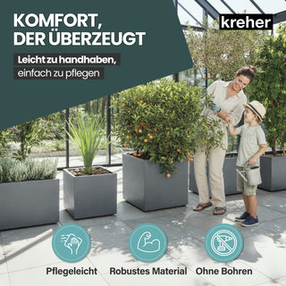 2 x Kreher Pflanzkübel 'Millennium' 40 Liter, eckig in Grau
