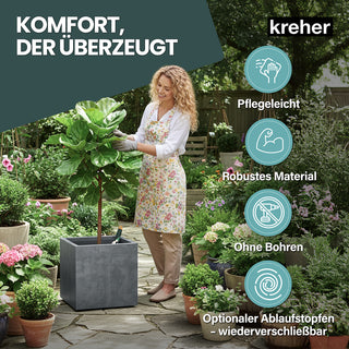 2 x Kreher Pflanzkübel 'Millennium' 40 Liter, eckig in Grau