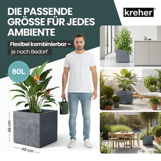 2 x Kreher Pflanzkübel 'Millennium' 80 Liter, eckig in Grau