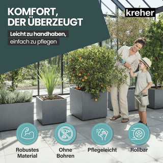 2 x Kreher Pflanzkübel 'Millennium' 80 Liter, eckig in Grau