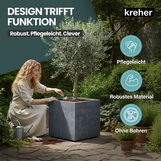 Kreher XL Pflanzkübel 'Millennium' 80 Liter, rollbar, eckig in Grau