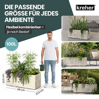 Kreher XL Pflanzkübel 'Millennium' 100 Liter, rechteckig in Creme Weiß