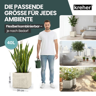 2 x Kreher Pflanzkübel 'Millennium' 40 Liter, eckig in Creme Weiß