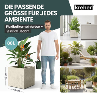 2 x Kreher Pflanzkübel 'Millennium' 80 Liter, eckig in Creme Weiß
