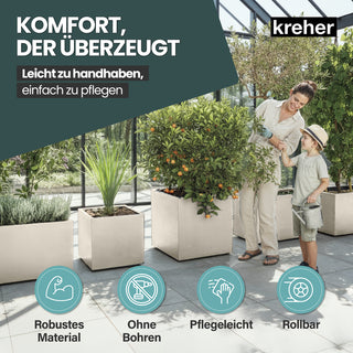 Kreher XL Pflanzkübel 'Millennium' 80 Liter, rollbar, eckig in Creme Weiß