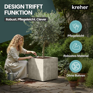 2 x Kreher Pflanzkübel 'Millennium' 80 Liter, eckig in Creme Weiß