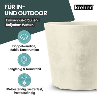 2 x Kreher Pflanzkübel 'Millennium' 80 Liter, rund in Creme Weiß