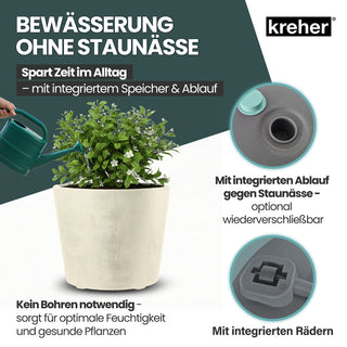 2 x Kreher Pflanzkübel 'Millennium' 80 Liter, rund in Creme Weiß