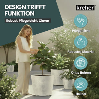 Rollbarer XXL Pflanzkübel "Millennium" 80 Liter in Creme Weiß