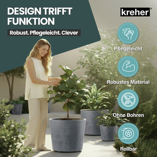 2 x Kreher Pflanzkübel 'Millennium' 80 Liter, rund in Grau