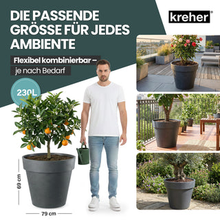 XXL Pflanzkübel / Pflanztopf „LIKE“ Ø 79 x H 69 cm - Anthrazit - Rund, Rollbar - UV- & Wetterfest - Robuster Blumentopf in Natur Stein Optik