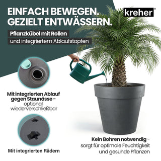 XXL Pflanzkübel / Pflanztopf „LIKE“ Ø 79 x H 69 cm - Anthrazit - Rund, Rollbar - UV- & Wetterfest - Robuster Blumentopf in Natur Stein Optik