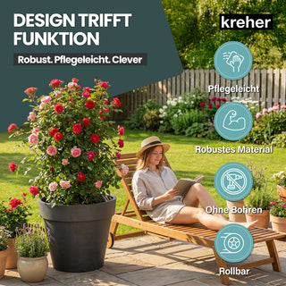 XXL Pflanzkübel / Pflanztopf „LIKE“ Ø 79 x H 69 cm - Anthrazit - Rund, Rollbar - UV- & Wetterfest - Robuster Blumentopf in Natur Stein Optik