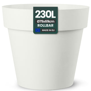 XXL Pflanzkübel / Pflanztopf „LIKE“ Ø 79 x H 69 cm - Weiß - Rund, Rollbar - UV- & Wetterfest - Robuster Blumentopf in Natur Stein Optik