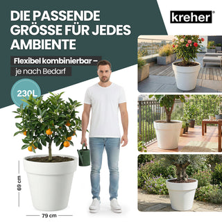 2 x XXL Pflanzkübel / Pflanztopf „LIKE“ Ø 79 x H 69 cm - Weiß - Rund, Rollbar - UV- & Wetterfest - Robuster Blumentopf in Natur Stein Optik