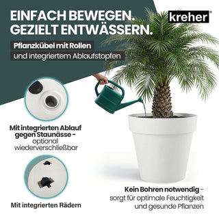 XXL Pflanzkübel / Pflanztopf „LIKE“ Ø 79 x H 69 cm - Weiß - Rund, Rollbar - UV- & Wetterfest - Robuster Blumentopf in Natur Stein Optik