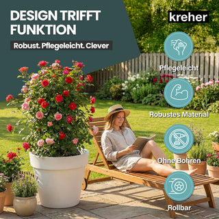 XXL Pflanzkübel / Pflanztopf „LIKE“ Ø 79 x H 69 cm - Weiß - Rund, Rollbar - UV- & Wetterfest - Robuster Blumentopf in Natur Stein Optik