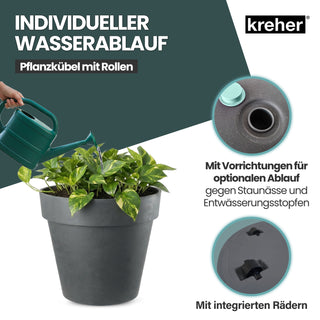 2 x XL Pflanzkübel / Pflanztopf „LIKE“ Ø 58 x H 51 cm - Anthrazit - Rund, Rollbar - UV- & Wetterfest - Robuster Blumentopf in Natur Stein Optik